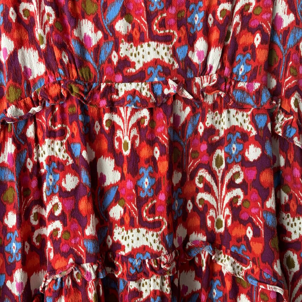 Anthropologie Robin Tiered Mini Dress Floral Leopard Print Size L VGUC Boho - Picture 4 of 6